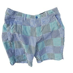 L.L.Bean Classic blue striped seersucker shorts, size 14, patchwork of stripes